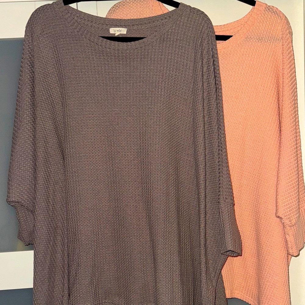 Mocha and Peach Knit poncho style Sweaters- Large